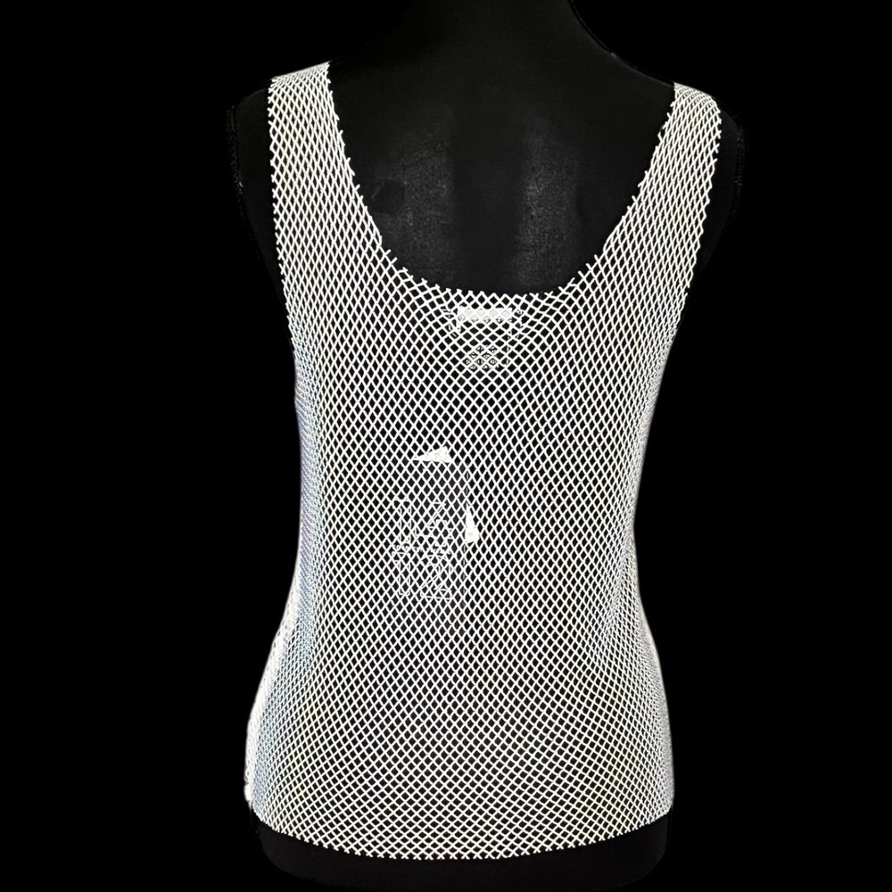 Fourteen Twelve White Rhinestone Fishnet Mesh Tank Top‎ Sheer Y2K L NWT